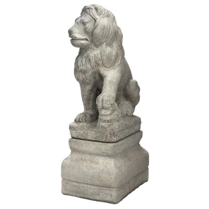Statuary Large Lion Left Paw Up &amp; Pedestal 35x12x17