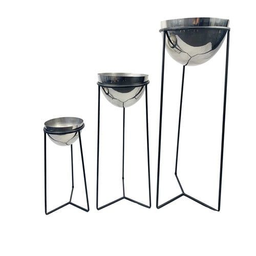 Planter Bowl Stainless Steel on Metal Stand Med 8x4x17