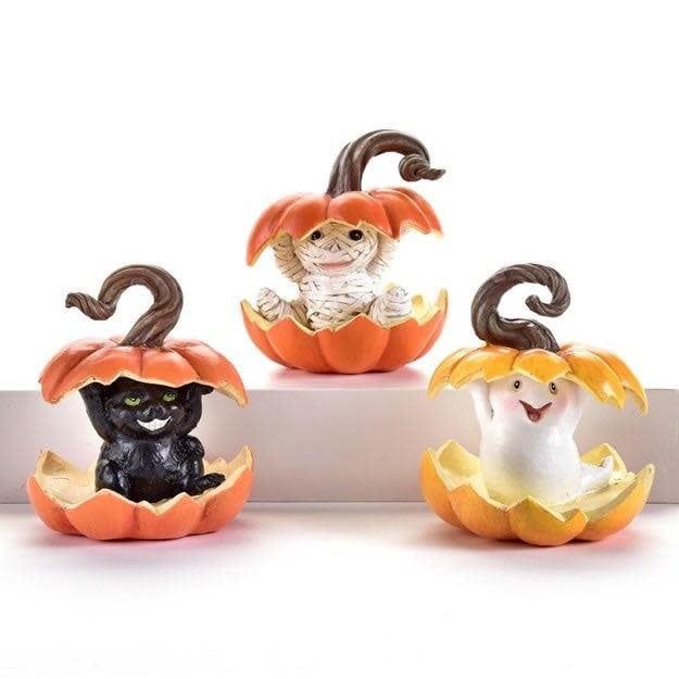 Halloween Statuary/Figurine Pumpkin Light-up Ghost/Cat/Mummy 3x3x4 Asst