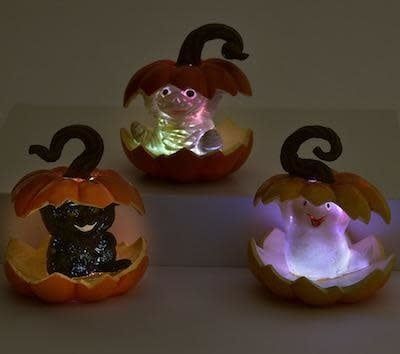 Halloween Statuary/Figurine Pumpkin Light-up Ghost/Cat/Mummy 3x3x4 Asst