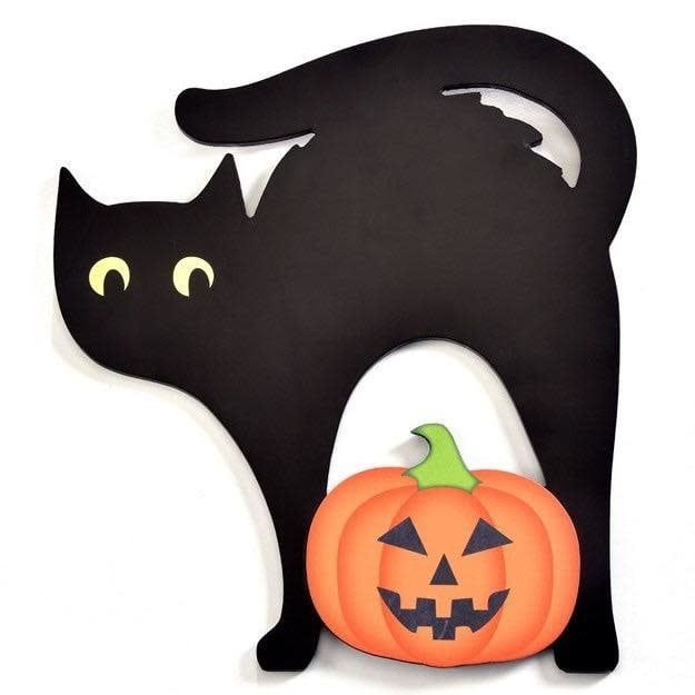 Halloween Chalkboard Cat w/Pumpkin 12x13