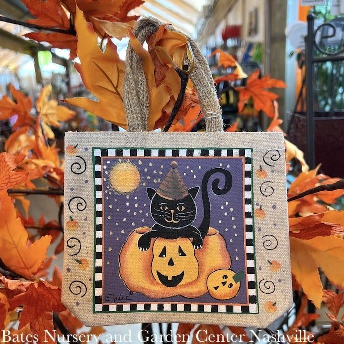 Halloween Gift Bag Black Cat in Pumpkin Burlap