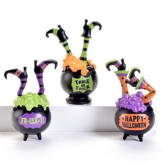Halloween Statuary/Figurine Witch Leg &amp; Cauldron 4x3x6 Asst