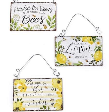 Sign/Plaque Bees/Lemon/Flowers Asst 9x6 Metal