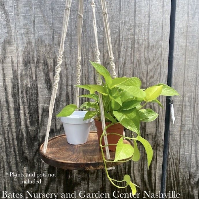 Plant Hanger 36" Macrame w/Wooden Shelf Antq White Primitive Planters
