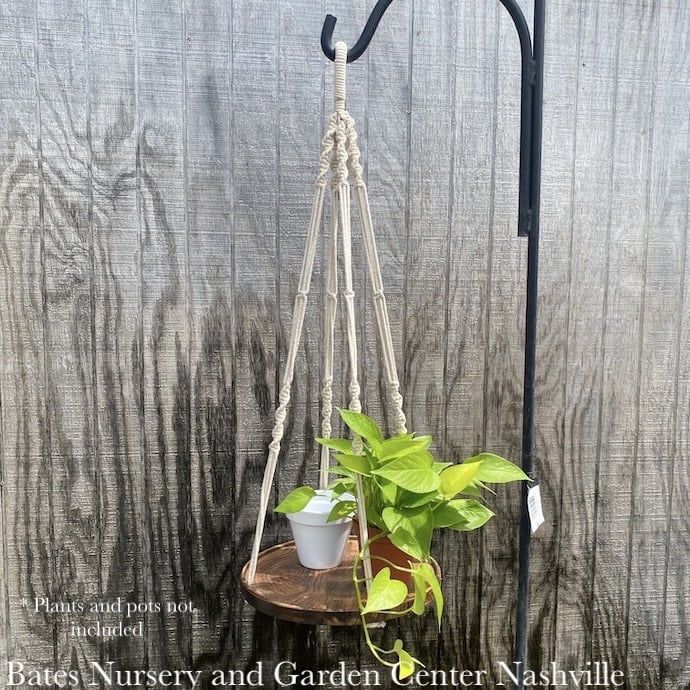 Plant Hanger 36" Macrame w/Wooden Shelf Antq White Primitive Planters