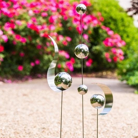Garden Stake Globe/Curve Stainless Steel Asst 47H