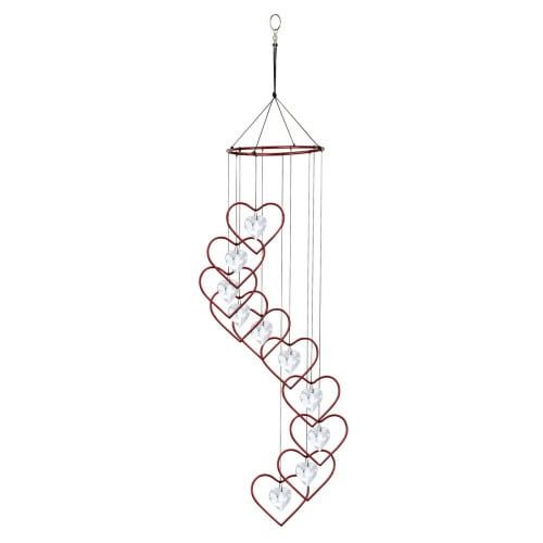 Chime/Mobile Spiral Red Hearts &amp; Crystals 36&quot;