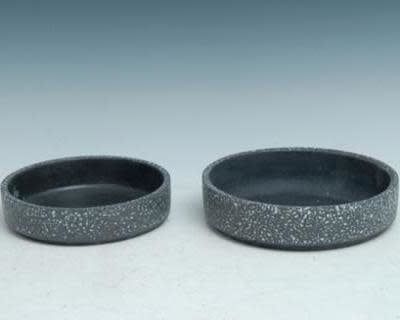 Pot/Low Bowl/Dish Black Speckled/Mosaic Lrg 9x2 B/W Cement