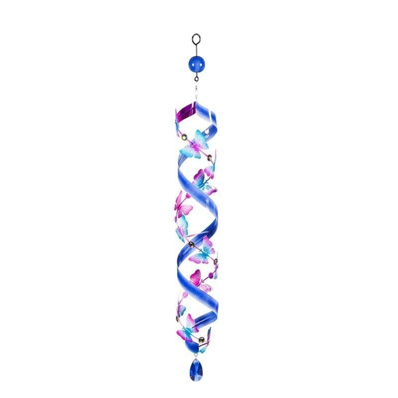 Hanging Wind Twirler/Spinner Butterflies w/Pink Ribbon Metal/Plastic 34&quot;