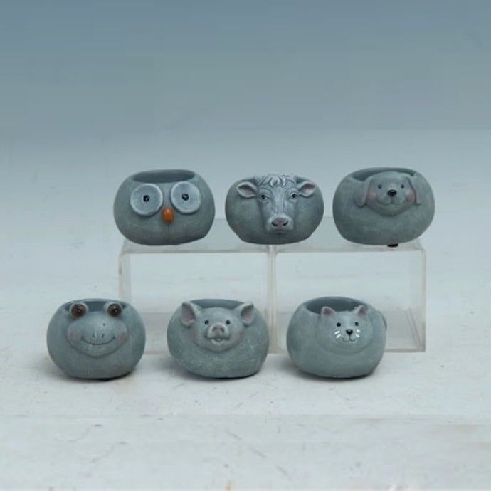 Pot Mini Animal Pot 4&quot; Asst Cement