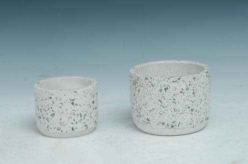Pot White Speckled/Mosaic w/Rounded Bottom Sml 4x3 Cement