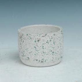Pot White Speckled/Mosaic w/Rounded Bottom Sml 4x3 Cement