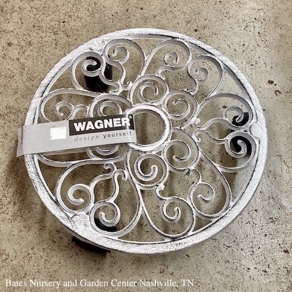 Plant Caddy 11&quot; White Cast Iron w/Brakes - holds 110lbs