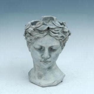 Pot/Statuary Lady Head/Bust w/Leaf Crown 7x7x11 Cement