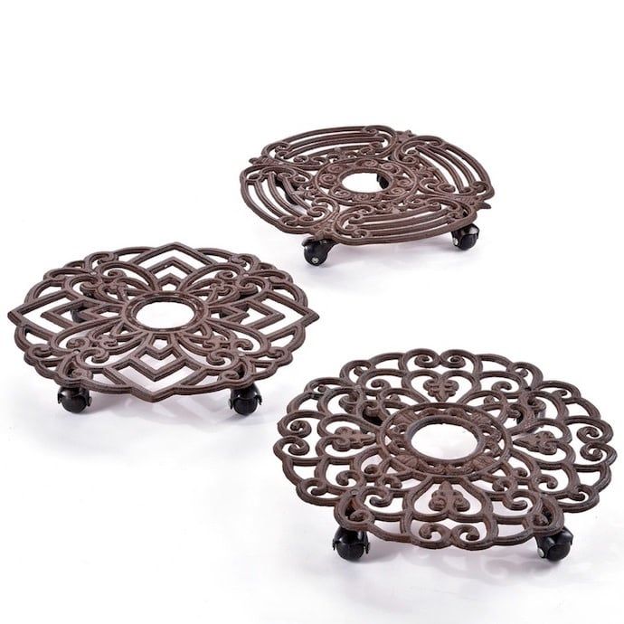 Plant Caddy/Stand Round 12&quot; w/Castors Cast Iron Asst Styles