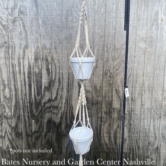 Plant Hanger 60&quot; Macrame 2-Tier Woven Antq White Primitive Planters