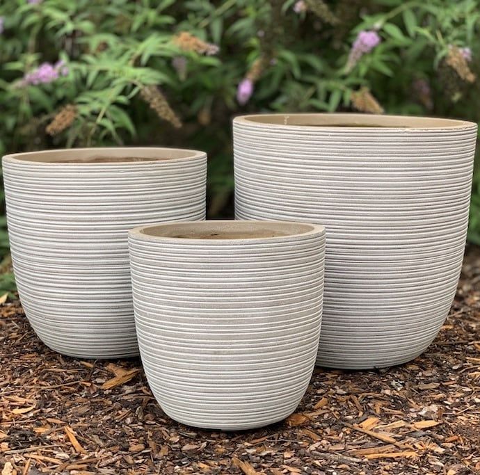 Pot Striped Egg Planter Med 14x13 Asst FiberClay