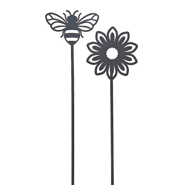 Plant Pick / Garden Stake Bee/Flower Asst Metal 22H