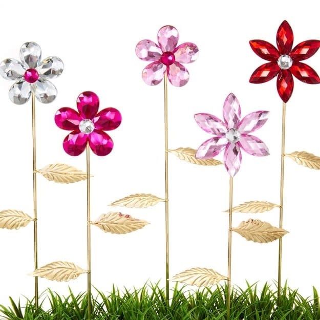Plant Pick / Garden Stake / Suncatcher Flower Asst Crystal/Metal 12H