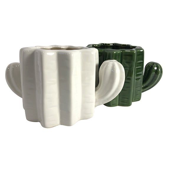 Pot Cactus Sml 5" Green/White