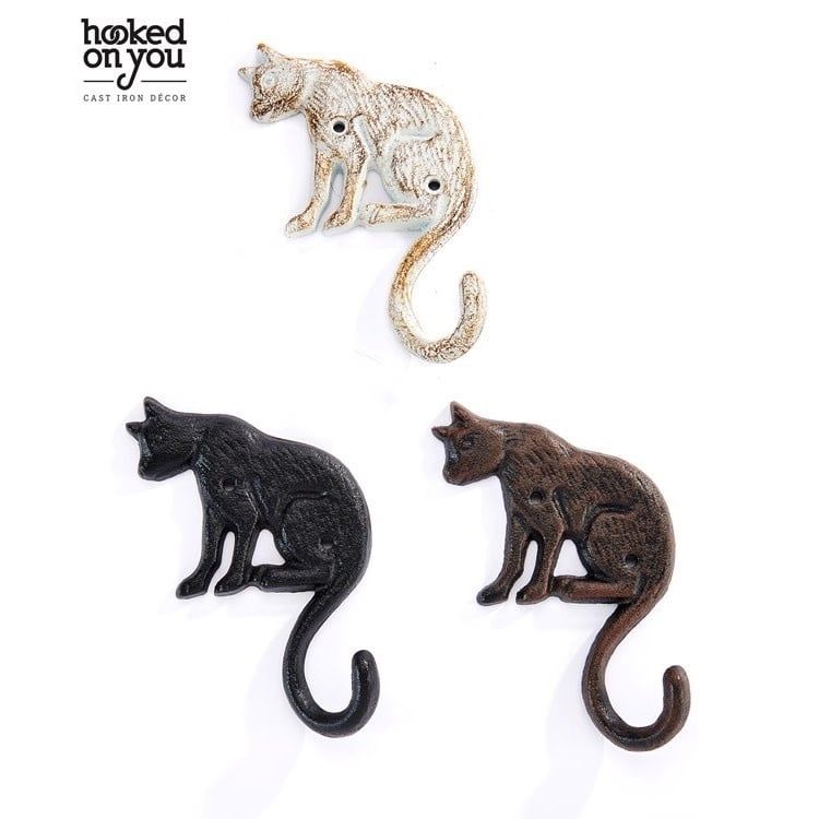 Wall Hook Cat Design 1-Hook 4x5 Asst Cast Iron