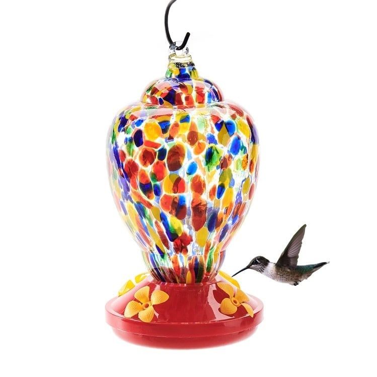 Bird Feeder Hummingbird Glass w/Feeding Tray 8x4 Multi