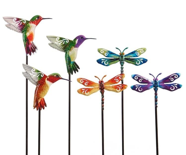 Plant Pick / Garden Stake Nature Conservatory Hbird/Drgfly Asst 24H