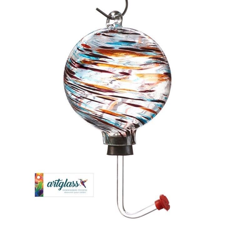 Bird Feeder Hummingbird Marble Design Glass Orb/Ball 4x12 Blue/Purple