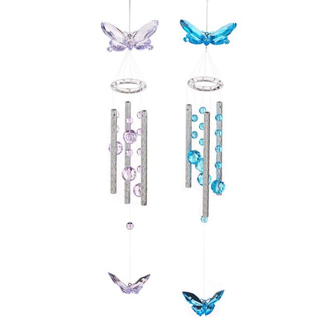 Wind Chime Butterfly Asst Metal/Acrylic 17H
