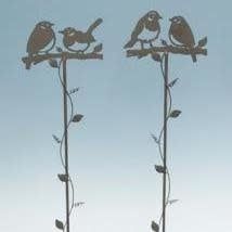 Garden Stake Birds on Branch w/Vine Asst Metal 38H