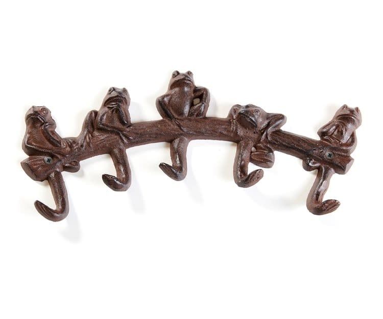Wall Hook Frogs on Branch 5-Hook Cast Iron