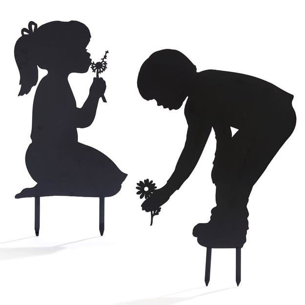 Garden Stake Silhouette Boy/Girl w/Flower Asst Metal 26-29H