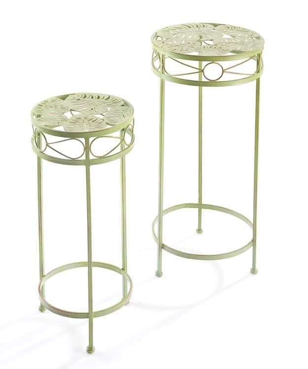 Plant Stand Leaf Decor Lrg 12x27 Metal Antq Green