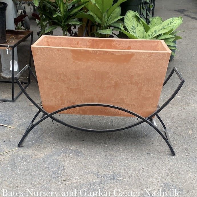 Pot Odile Solaria Terra-Look Rectangular Planter 21x8 Lt Wt &amp; Curved Black Metal Stand 18h