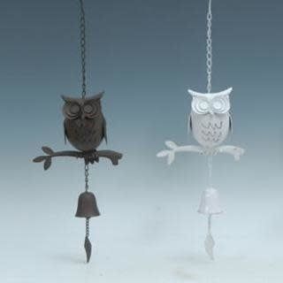 Wind Chime / Bell Owl on Branch  8x25H Asst Metal