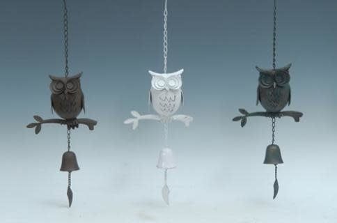 Wind Chime / Bell Owl on Branch  8x25H Asst Metal