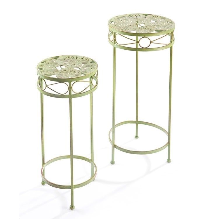 Plant Stand Leaf Decor Sml 10x23 Metal Antq Green