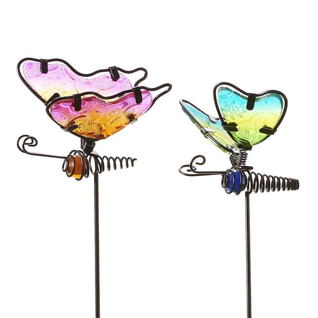 Plant Pick / Garden Stake Butterfly Asst Glass/Metal 13H