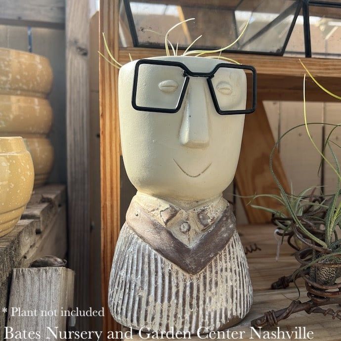 Pot Leon Eclectic Face w/ Glasses 4x7 Wht &amp; Bwn