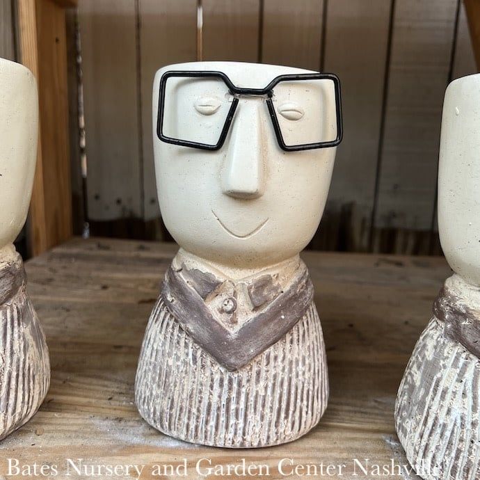 Pot Leon Eclectic Face w/ Glasses 4x7 Wht &amp; Bwn