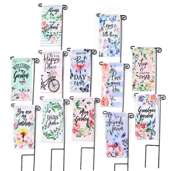 Plant Pick / Garden Stake Flag  Sayings w/Flowers Asst