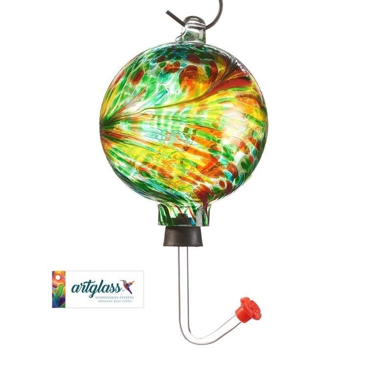 Bird Feeder Hummingbird Marble Design Glass Orb/Ball 4x12 Green/Yellow