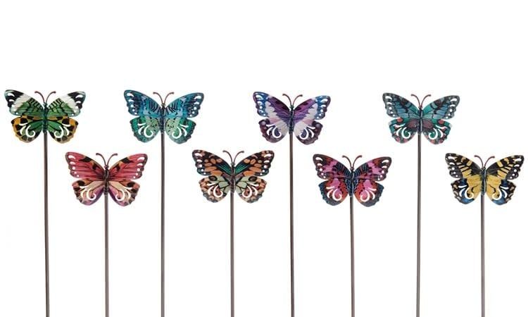 Plant Pick / Garden Stake Butterfly Asst Metal 23H