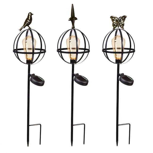 Solar Stake Caged LED Bulb 36&quot;h Asst