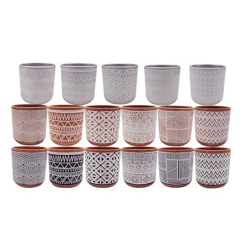 Pot Round Cylinder w/Asst Decor 3.5x3.8 Terracotta