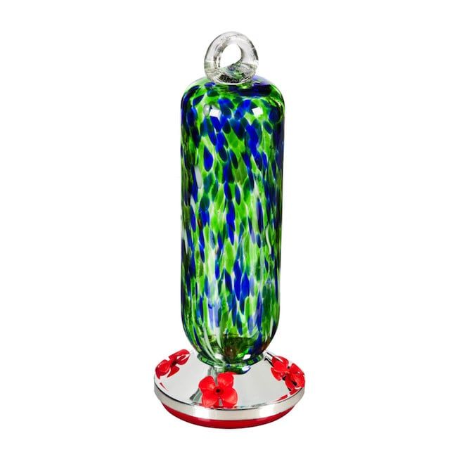 Bird Feeder Hummingbird 4.5x12 Blue &amp; Green Speckle Glass