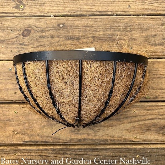 16&quot; 1/2 Round Wall Basket w/ Coco Liner Black Metal w/Twist Panacea