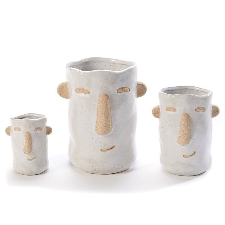 Pot Tall Face Planter w/Ears Sml 3.5&quot; White