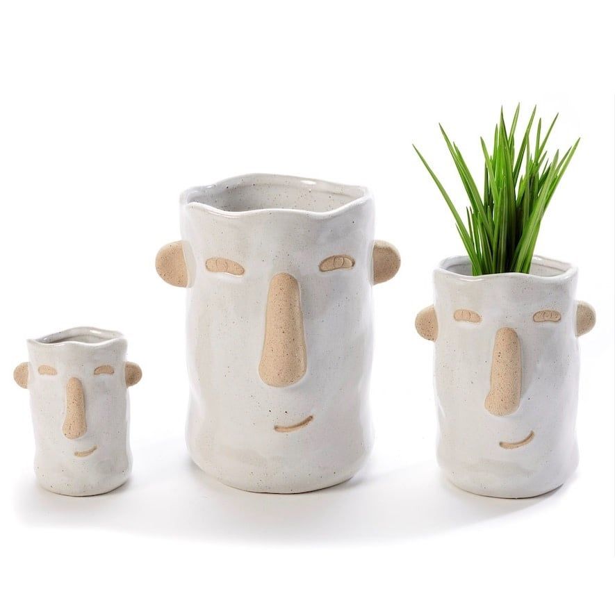 Pot Tall Face Planter w/Ears Sml 3.5&quot; White